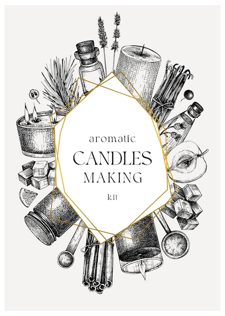 Scented candles card or flyer design handsketched aromatic materials and natural ingredients