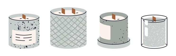 Vector scented wax candles in glass jars flat vector illustration set hand drawn aroma candles on white