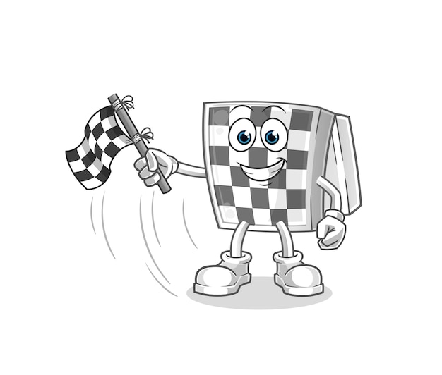 Schaakbord hold finish vlag. cartoon mascotte vector