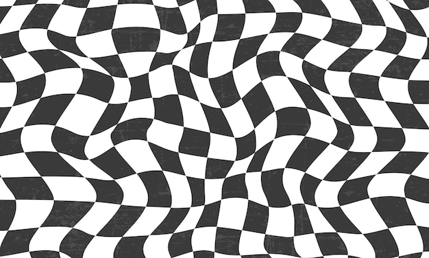 schaakbord in zwart-witte kleuren, retro groovy golvend psychedelisch schaakbordpatroon