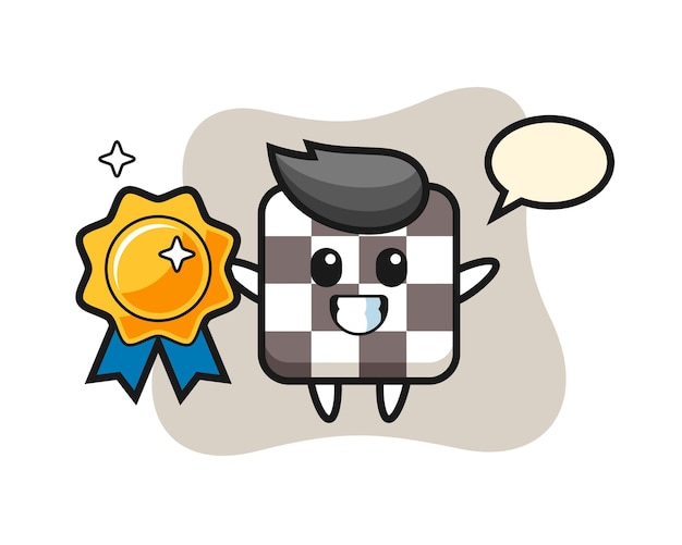 Schaakbord mascotte illustratie met een gouden badge