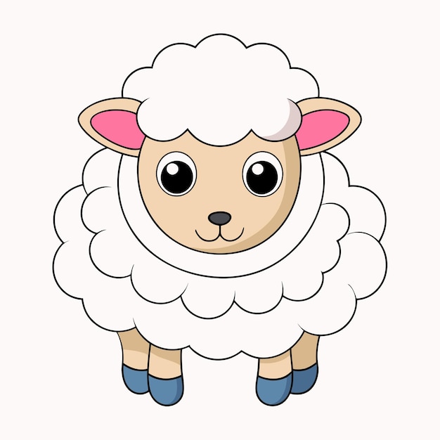 Schaap Vector Illustratie Linocut Kawaii Cartoon Clipart Line Art Design