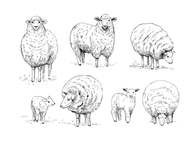 Vector schaap. vector illustratie. zwarte omtrek op een transparante achtergrond