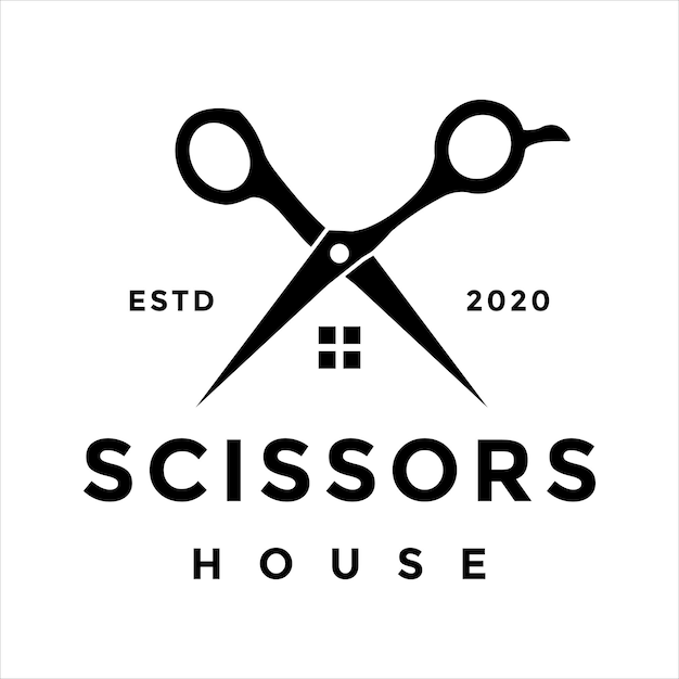 Vector schaar huis minimalistisch logo ontwerp icoon vector