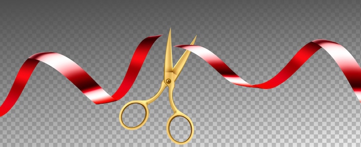Vector schaar snijden ribbon shop grand opening