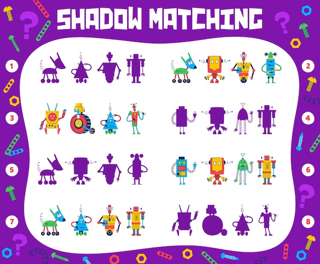 Schaduw matching quiz game cartoon robots droids