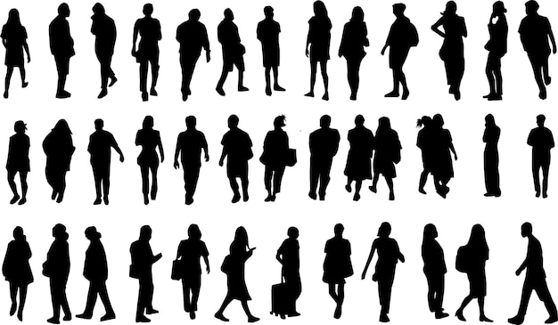 Vector schaduw mensen in verschillende gebarenvector silhouetten van mannen en vrouwen
