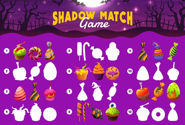 Schaduwwedstrijdspel met Halloween-snoepjes en -snoepjes