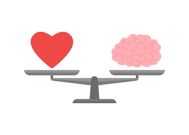 Schalen in balans liefde en geest Hart en hersenen tekenen in vergelijking harmonie passie denken