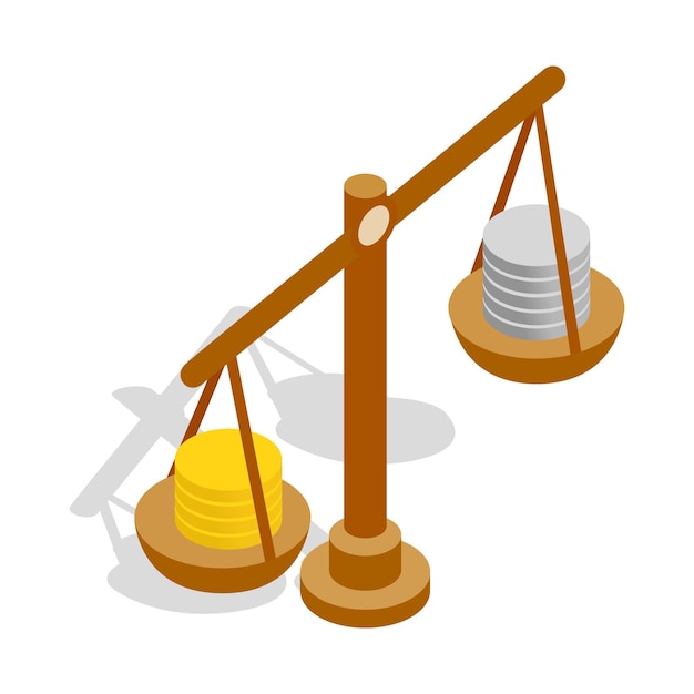 Schalen met munten pictogram in isometrische 3D-stijl geïsoleerd op witte achtergrond Geld en meting symbool