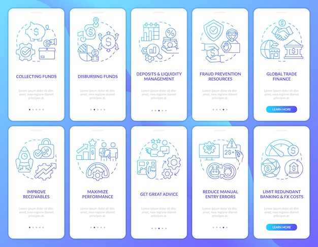 Schatkistbeheer blauw verloop onboarding mobiele app-scherm