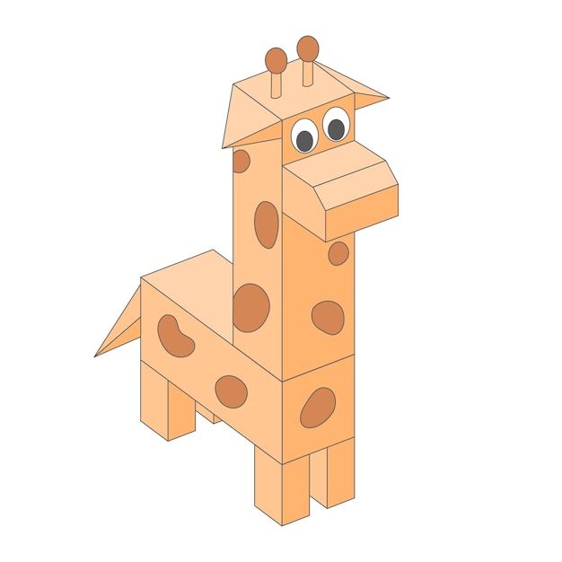 Schattig 3D-girafkarakter in pixelstijl op een witte achtergrond Element van geometrische platte hond voor 3D-spel