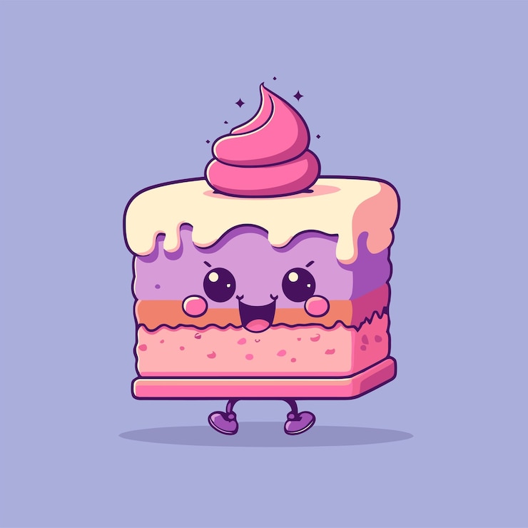 Vector schattig aardbeientaart logo mascot flat vector dessert ontwerp