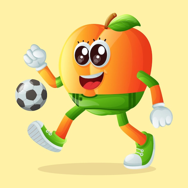 Schattig abrikozenkarakter voetballen