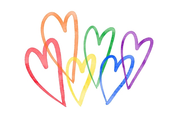 Schattig aquarel getextureerde zes harten in regenboogkleur van LGBT-gemeenschap Clip art symbool LGBT Pride