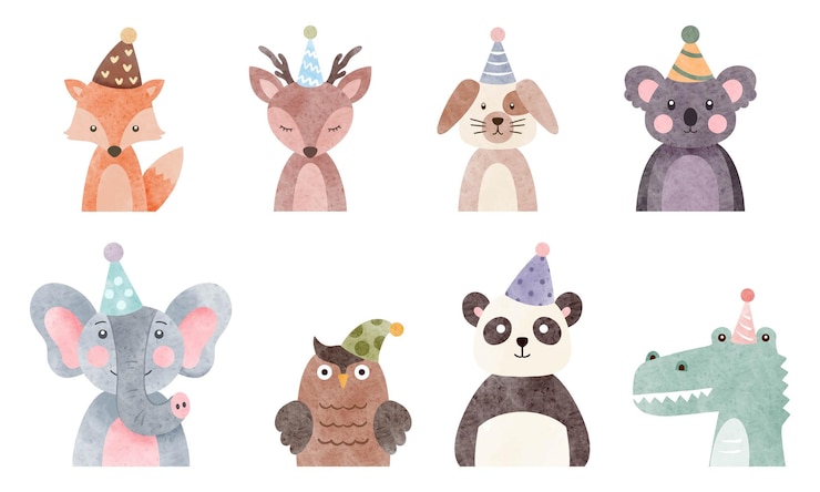 Vector schattig aquarel verjaardag dier voor kind illustratie
