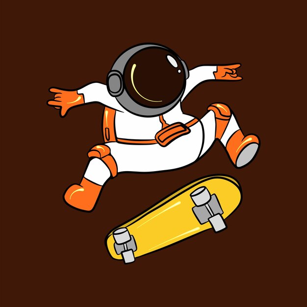 schattig astronaut cartoon afbeelding ontwerp skateboarden