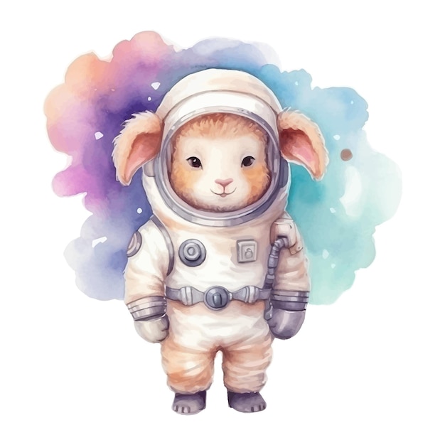 Schattig astronaut schapen cartoon in aquarel stijl