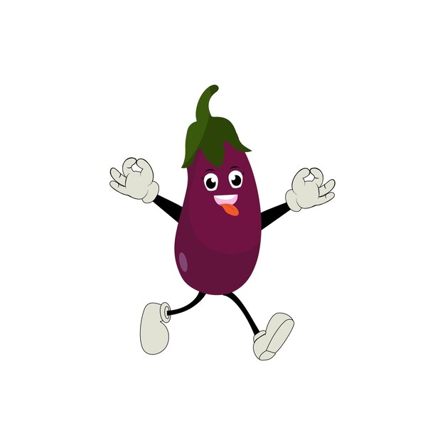 Schattig aubergine karakter vectorillustratie Platte aubergine stripfiguur zwaaien minimaal paars