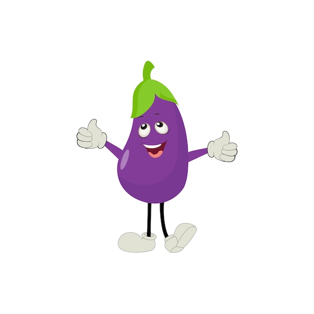 Schattig aubergine karakter vectorillustratie Platte aubergine stripfiguur zwaaien minimaal paars