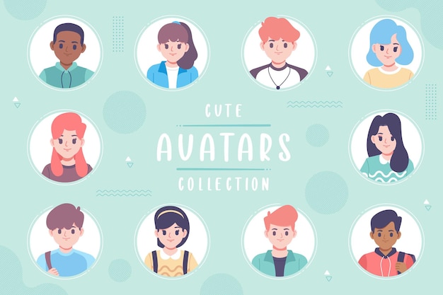 Schattig avatar collectie sjabloonontwerp