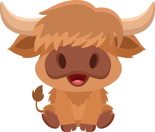 Vector schattig baby highland cow cartoon personage