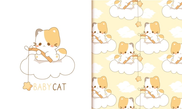 Schattig baby kat naadloos patroon voor kind en baby behang