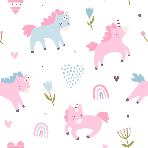 Schattig babymeisje patroon met eenhoorns Girly vector naadloze print voor textiel en kinderkamer