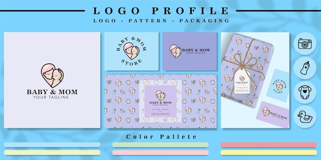 schattig babywinkel-logo met patroon en mockup-uitnodigingspictogram voor branding