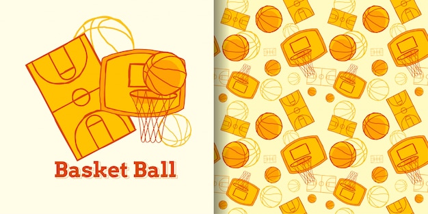 Schattig basketbal naadloos patroon met illustratie