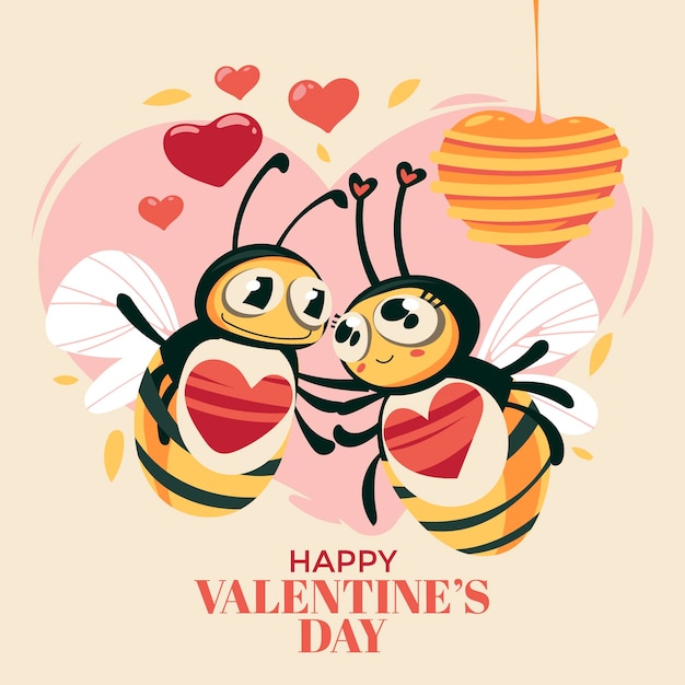 Schattig bee paar hart achtergrond vector illustratie valentines concept