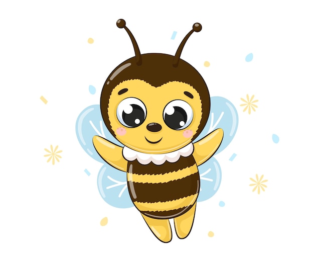 Schattig bee vliegt en glimlacht. cartoon vectorillustratie.