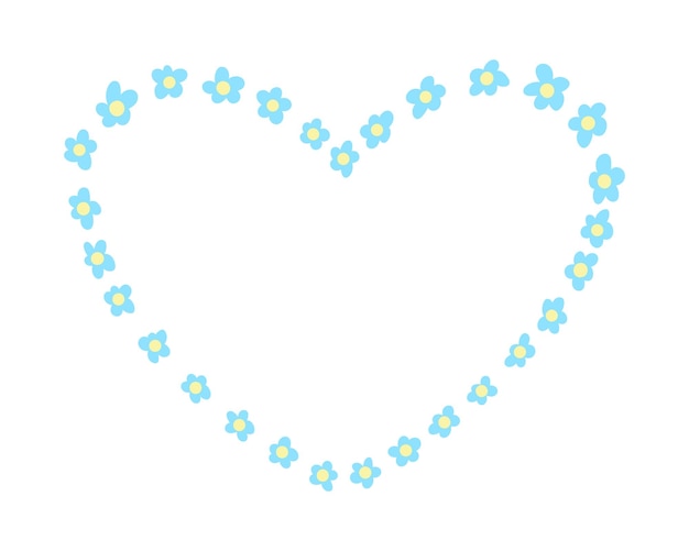 Schattig blauw veld bloem krans vectorillustratie hand getrokken bloemen krans hart vorm geïsoleerd