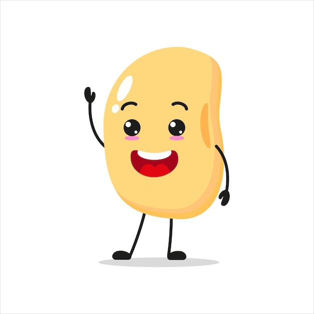Schattig blij sojabonenkarakter Lachend en begroet sojabonen groente cartoon emoticon in platte stijl