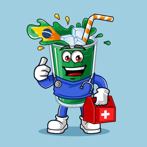 Vector schattig brazilië drankje vlag arts brengen geneeskunde mascotte vectorillustratie