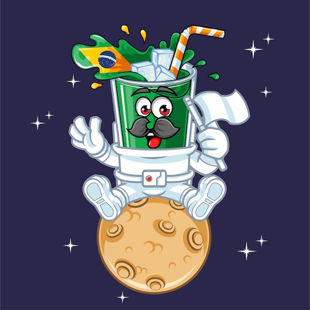 Schattig brazilië drankje vlag astronaut zittend op planeet mascotte vectorillustratie