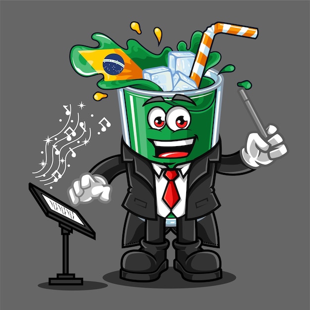 Vector schattig brazilië drinken vlag dirigent muziek mascotte vectorillustratie