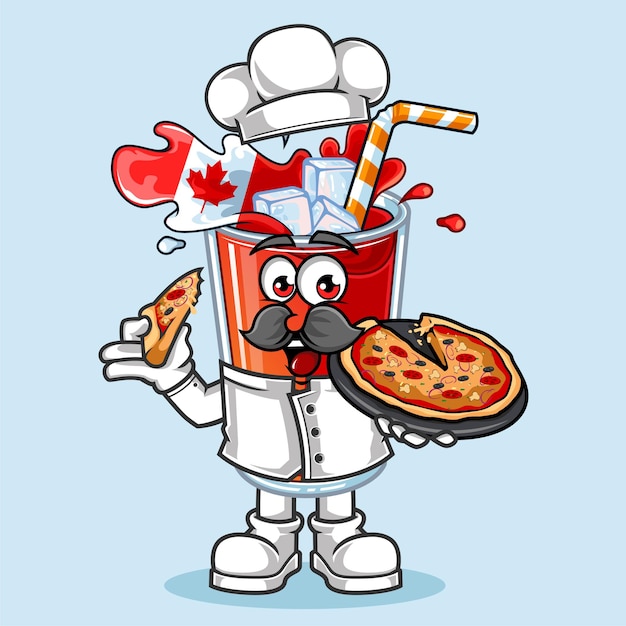 Schattig canada drankje vlag chef-kok pizza mascotte vectorillustratie