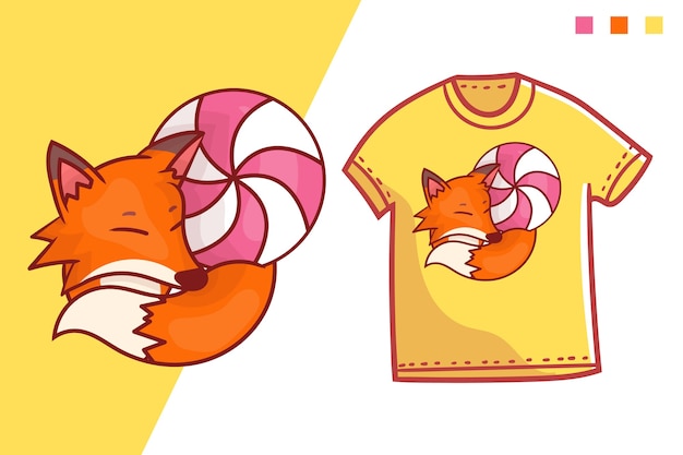 schattig candy fox t-shirt sjabloonontwerp