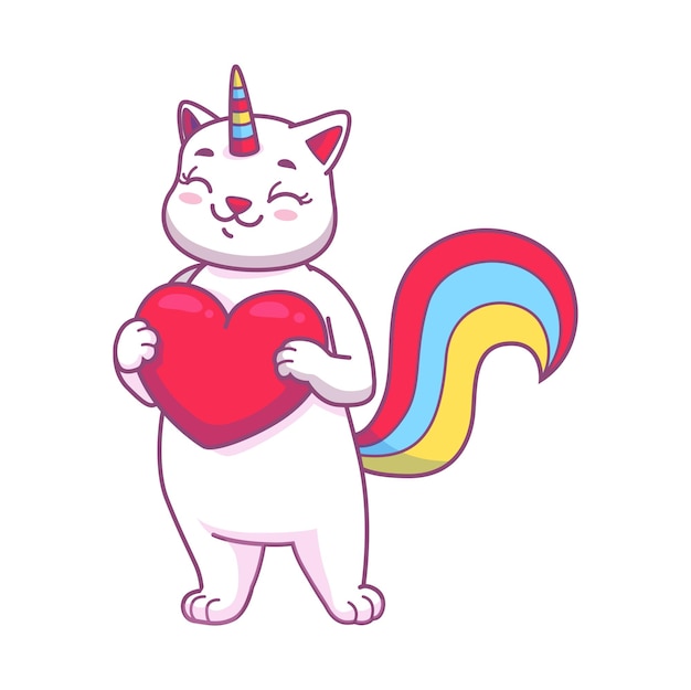 Schattig cartoon caticorn karakter met hart