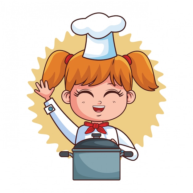 Vector schattig chef-kok meisje cartoon
