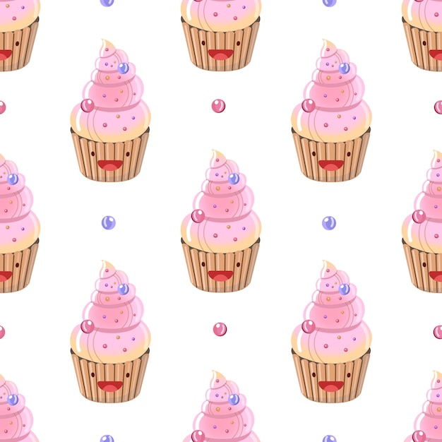 Schattig cupcake naadloos patroon Vector illustratie Voedsel pictogram concept Flat cartoon stylex9