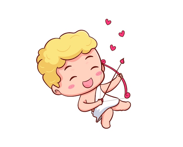 Schattig cupido stripfiguur met pijl. Valentijnsdag evenement. Geïsoleerde witte achtergrond