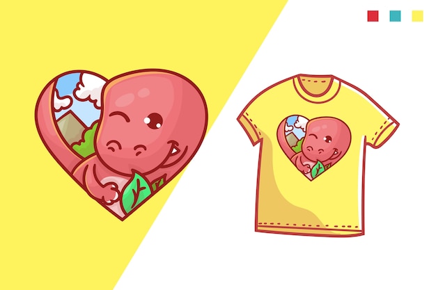 Schattig dino liefde t-shirt sjabloonontwerp