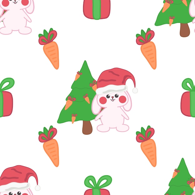 Schattig doodle kerst baby konijntje vector naadloze patroon