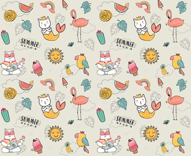 Schattig doodle zomer collectie patroon