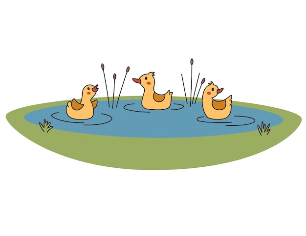 Schattig eendje zwom in water vectorillustratie