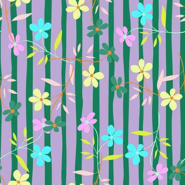 Schattig eenvoudig bloemen naadloos patroon Doodle botanische planten achtergrond Hand getrokken abstract bloemenbehang
