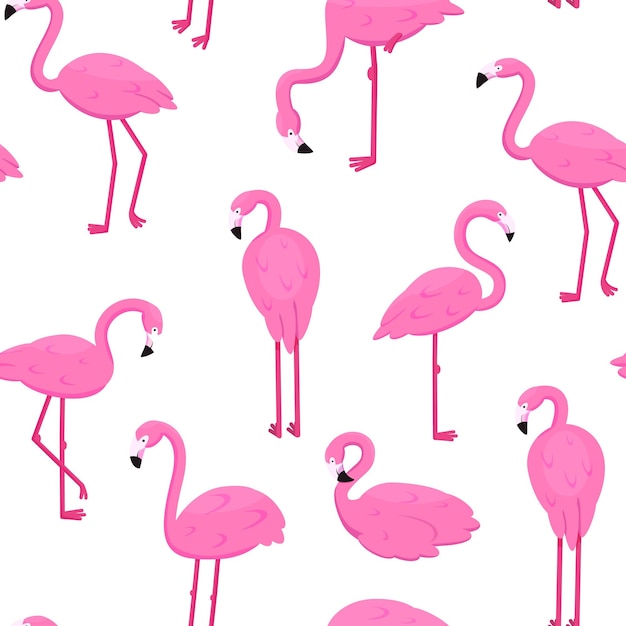 Schattig flamingo patroon lente of zomer gelukkig tropische kunst roze afrika behang of stof fashion hawaii achtergrond decor textiel inpakpapier of print vector naadloze textuur