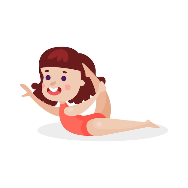 Schattig flexibel klein meisje gymnastische oefening uitvoeren kleurrijke vector illustratie op een witte background
